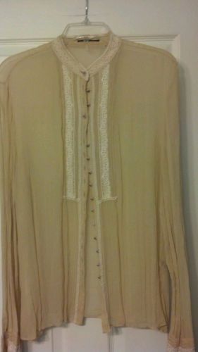 Elie Tahari Crinkle Satin &amp; Lace L/S Victorian Sheer Blouse/Shirt/Top L 10/12
