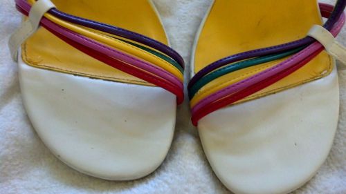 Skechers/Somethin Else White &amp; Rainbow Leather Slingback Sandals 10M heels shoes