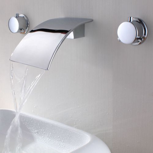 New Modern Waterfall Wall Mounted Bathroom Vessel Faucet in Chrome Free Shipping