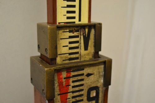 Vintage 14 FOOT Wood Brass Survey Tool Leveling Staff Rod Stick Ruler Industrial