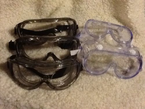 5 PAIR ASSORTED SAFETY GOGGLES, VENTED ONE SIZE