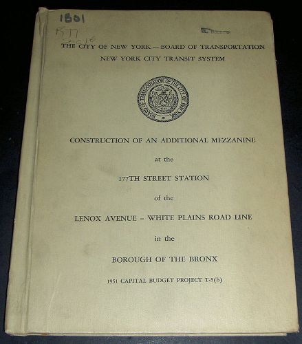 1951 PLANS of CONSTRUCTION MEZZANINE at 177th STATION LENOX AVE, WHITE PLAINS RD