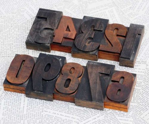 0-9 numbers letterpress wood printing blocks type woodtype wooden character old
