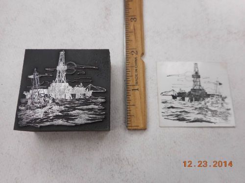 Letterpress Printing Printers Block, Boat travels to Offshore Oil Platform