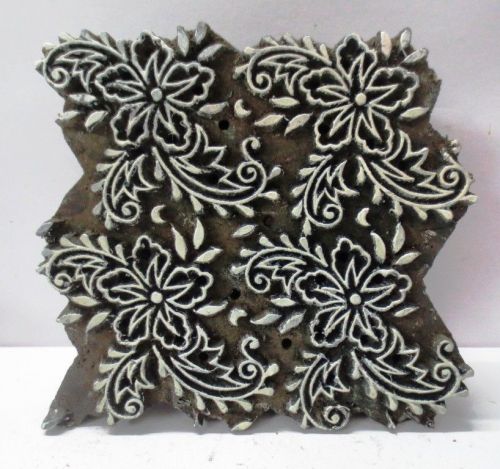 INDIAN WOODEN HAND CARVED TEXTILE PRINTING ON FABRIC BLOCK STAMP SPIRAL FLORAL