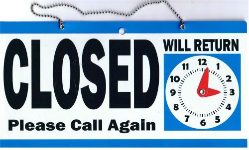 SET OF 2 --&gt; Open Closed Sign With Return Clock - 6 x 11.5 inches Blue &amp; Black