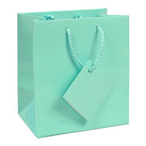 10 pcs Small Fancy Tiffany Blue Glossy Finish Shopping Paper Gift Sales Tote Bag