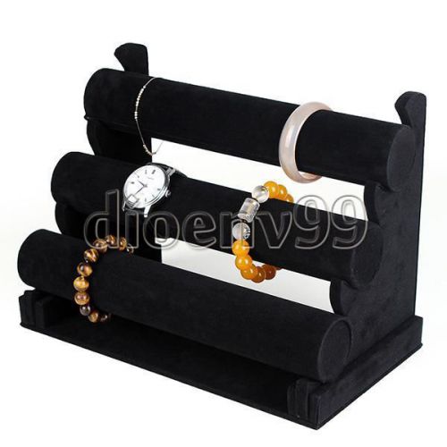 Velvet 3 Tier Bangle Watch Bracelet Jewellery Display Stand Box Holder Rack Case