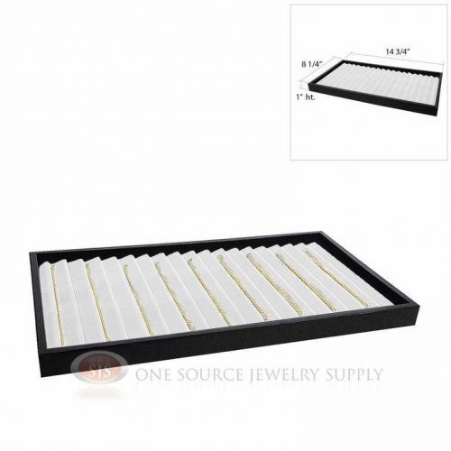 Black plastic stackable tray w/ white 18 slotted wood bracelet display insert for sale