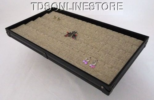 Black aluminum earring storage/display tray with 90 slot burlap insert for sale