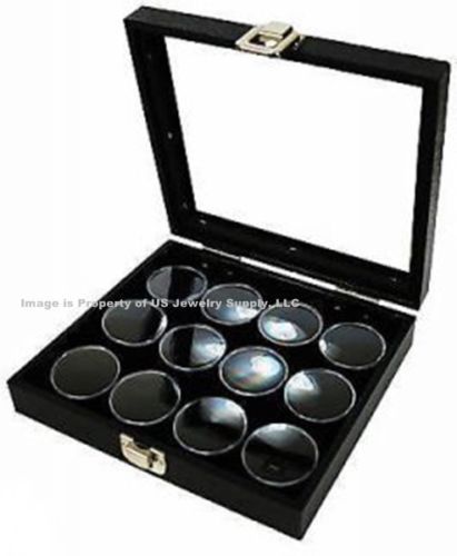 1 Glass Top Lid Black 12 Jar Box Case Display Gems Body Jewelry Gold Nuggets