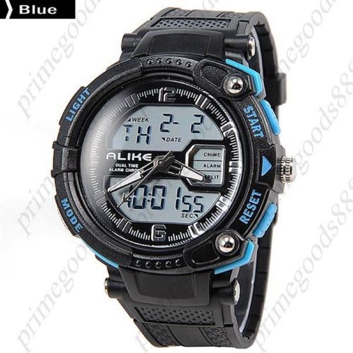 Waterproof Analog Digital Quartz Alarm Stopwatch Date Men&#039;s Wristwatch Blue
