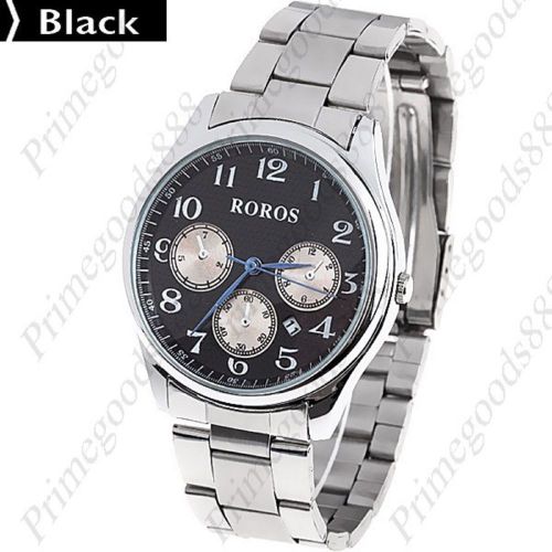 Stainless steel men&#039;s quartz wrist sub dial date free shipping black face for sale