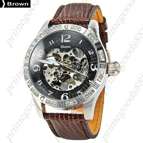 See Through Automatic Mechanical Round Analog Wrist Men&#039;s Wristwatch Brown