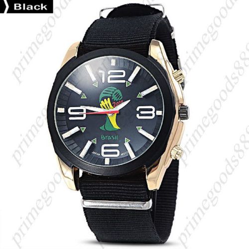 Brazilian World Cup 2014 Brazil Canvas Gold Wristwatch Quartz Analog Men&#039;s Black