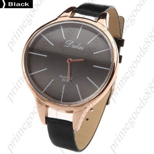 Pu leather strap quartz wrist wristwatch free shipping women&#039;s in black for sale