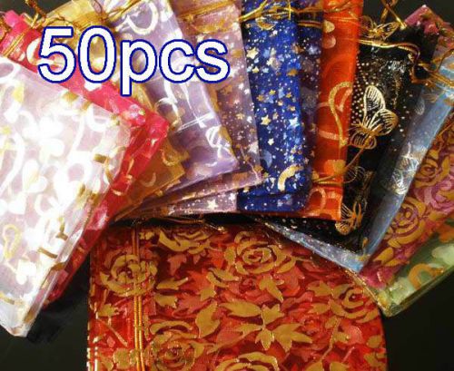 50pcs Mixed Colorful Organza Bag Pouch for Xmas New Year Gift 23x17cm(9x6.5inch)