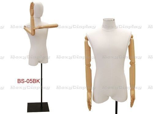 Male Body Form With Linen White Jesery Cover.#JF-M1WLARM+BS-05BK