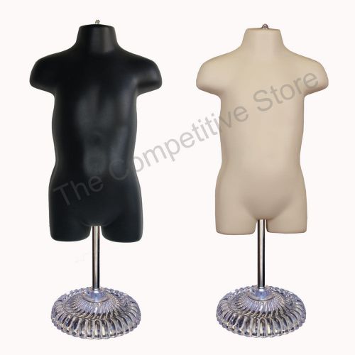 2 black &amp; flesh toddler mannequin forms with economic plastic base 18 mo - 4t for sale