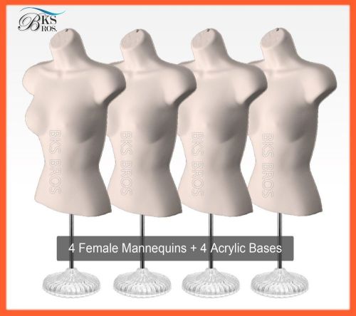4 FLESH Female Mannequin Torso w/ACRYLIC Stand + Hanging Hook Dress Form Woman