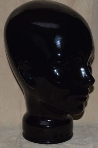 Heavy Thick Black Glass Human Head Mannequin / Wig or Hat Display