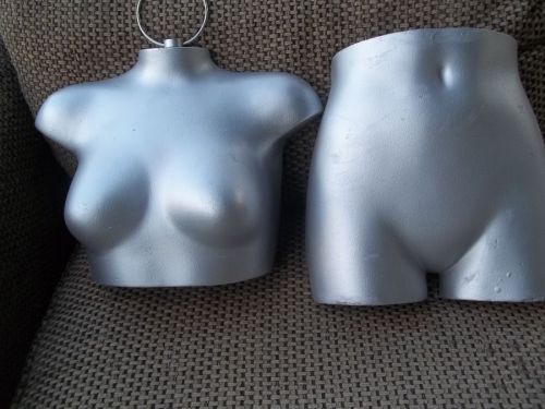 TWO-PIECE WOMANS HANGING MANNEQUIN DRESS FORMS UPPER AND LOWER TORSO AND BUST