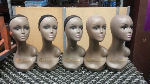 Lot of 5 Sensual Collection Mannequin Heads displaying hats, scarves, wigs, etc