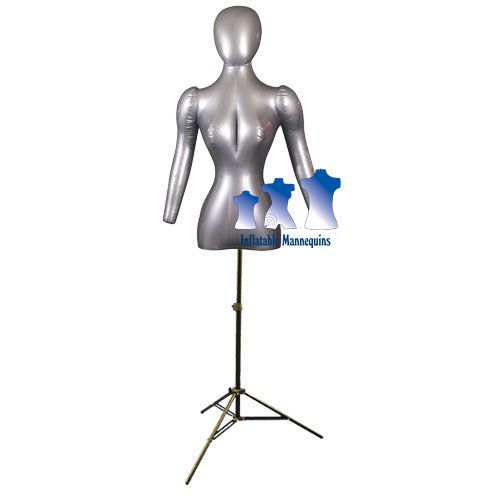 Inflatable Female Torso w/ Head &amp; Arms, Silver and MS12 Stand