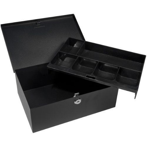 Barska cb11792 barska 12-in cash box and 6 compartment tray w/ key lock for sale