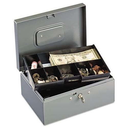 MMF INDUSTRIES 221F15TGRA Extra Large Cash Box With Handles, Disc Tumbler Lock,