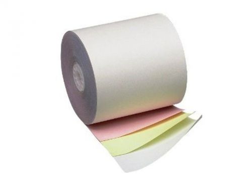 3-1/4&#034; x 65&#039; 3-Ply Carbonless White/Canary/Pink Receipt Paper- 50 Rolls / 1 Case