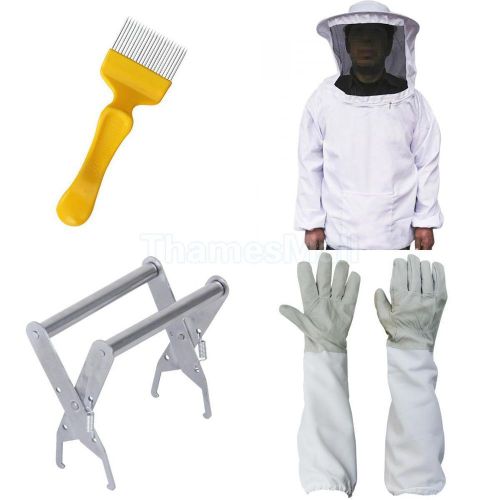 Bee keeping goatskin leather gloves + bee hive grip +veil smock + uncapping fork for sale