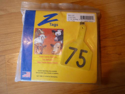 New Livestock Yellow Z Tags Lot of 25 Numbered Cow Tag 51 - 75