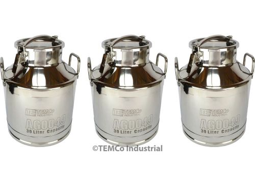 3x TEMCo 30 Liter 8 Gallon Stainless Steel Milk Can Wine Pail Bucket Tote Jug