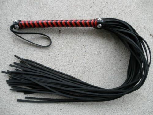 NEW RED Cat Of 36 SLIM Tails Flogger Black/Red Leather 9 Nine - HORSE TRAINER