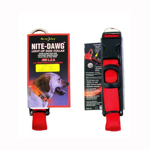 Nite Ize NND-03-10M Nite Dawg LED Dog Collar, Red LED Red Webbing, Medium