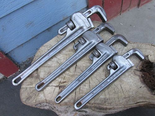 Lot of 4 ridgid pipe wrenches.18&#039;&#039;14&#034;,12&#039;&#039;,10&#039;&#039;. heavy duty wrench elyria oh.usa for sale