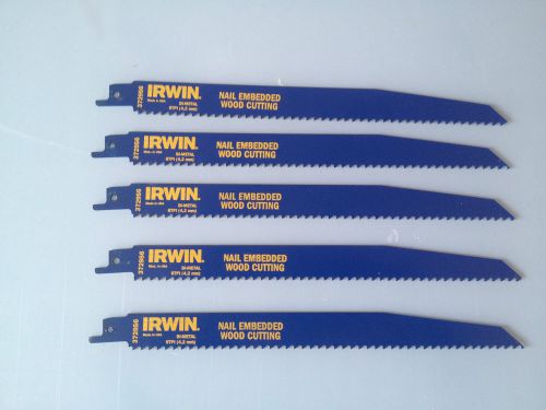 5 x Irwin Reciprocating Blades 9&#034; 6T Nail Embedded Wood Cutting-Bi Metal