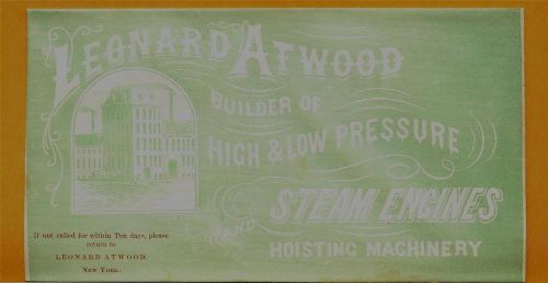 Original Unused Graphic  C1880 Advertising Envelope For Atwood Steam Engines