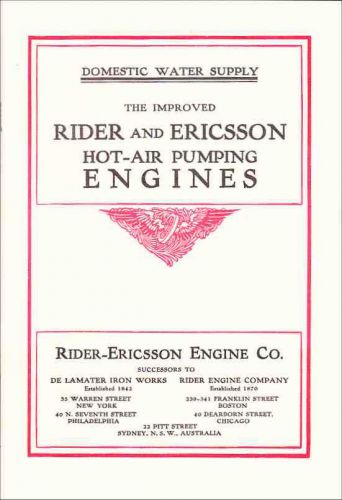 1906 Catalog of Rider and Ericsson Hot-Air Pumping Engines - reprint