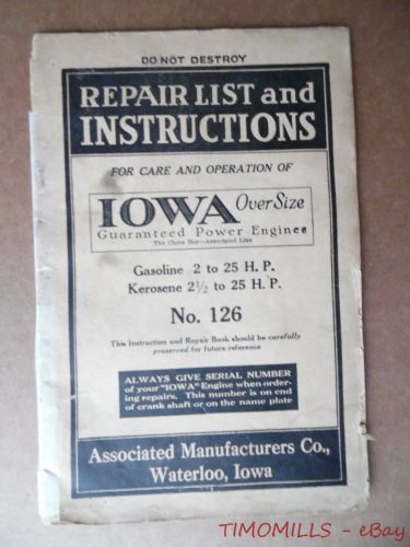 c.1915 Chore Boy Iowa Oversize Farm Engine Manual Associated Mfg Co Waterloo