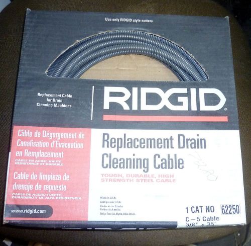 RIDGID 62250 3/8&#034; X 35&#039; REPLACEMENT CABLE FOR DRAIN CLEANING MACHINES NEW IN BO