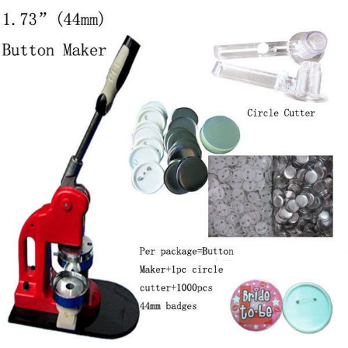 1.73”(44mm) button maker+1pc circle cutter+1000pcs 44mm badges badge making kit for sale