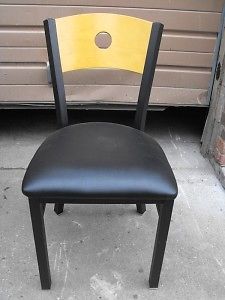 1 Black Metal Restaurant Chair Vinyl Seat Wood Back NEW