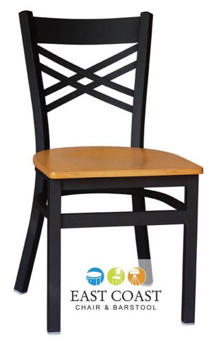New Gladiator Cross Back Metal Restaurant Chair with Natural Wood Seat