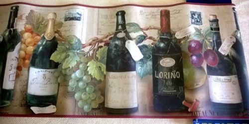 Tuscany Italian Wine Bottle Grapes French Wall Paper Border Old European Country