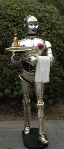 SILVER ROBOT 3&#039; Statue w tray movie C3PO star wars butler man cave kitchen