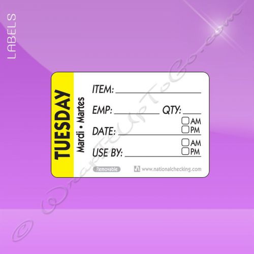 2 x 3 trilingual item/date/use by removable label – tuesday for sale