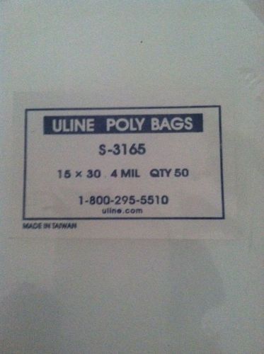 50ct  15X30    S-3165 ULINE 4 mil high clarity flat poly bags  new
