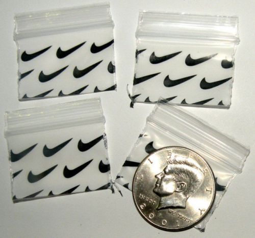 100 Swoosh mini ziplock bags  1.5  x 1&#034; Apple reclosable baggies 1510